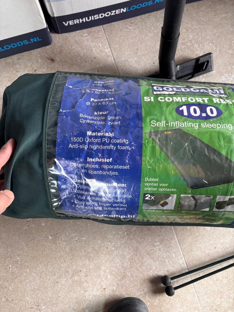 2x Self-inflating slaapmatten 205cm groen/zwart met hoezen, Ophalen, Gebruikt, 1-persoons