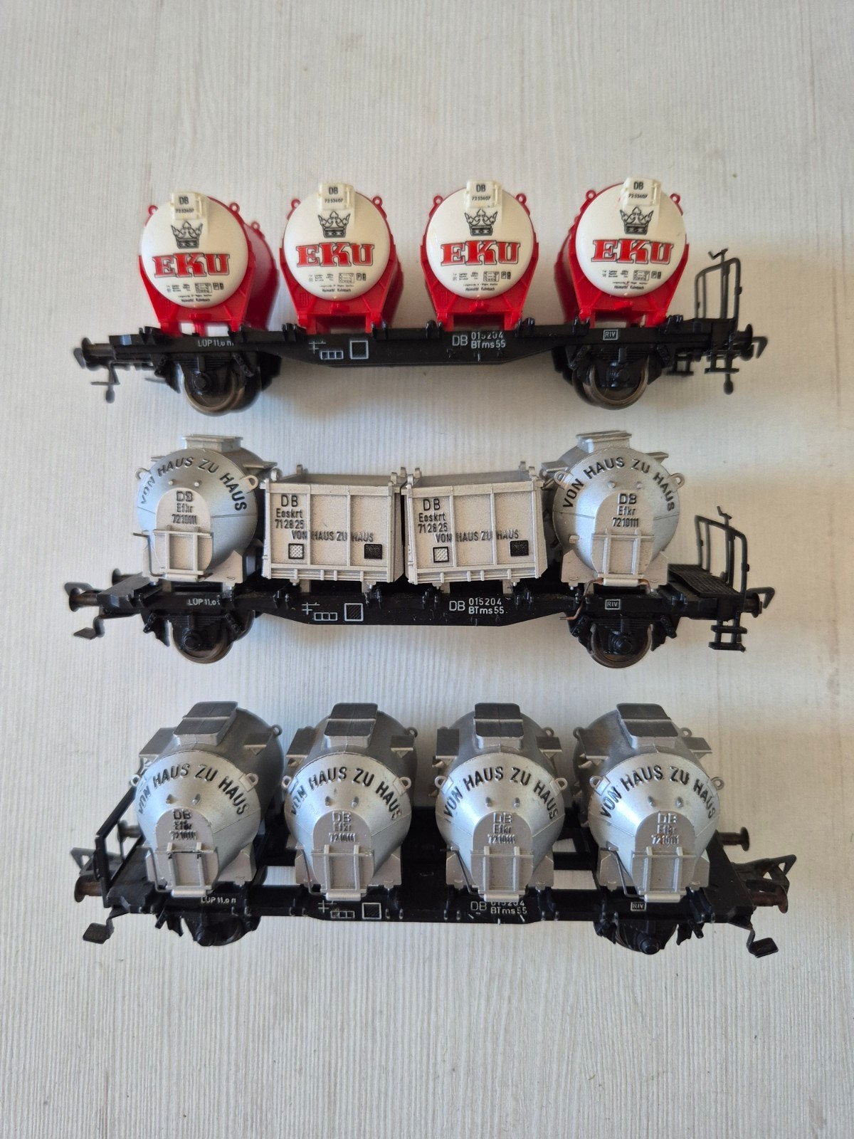 3 Nette Fleischmann H0 DB containerwagons 1473E/5230/5231