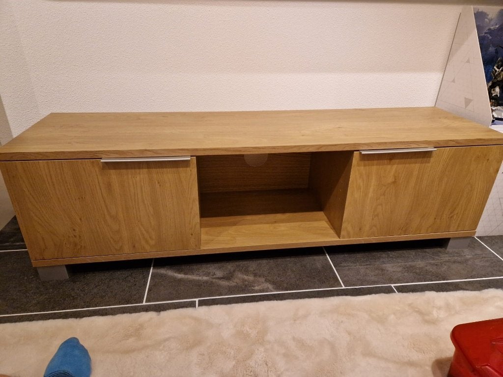 Tv-meubel hout (beuk of eiken) met aluminium voetjes, Ophalen, 100 tot 150 cm, Minder dan 100 cm, 25 tot 50 cm