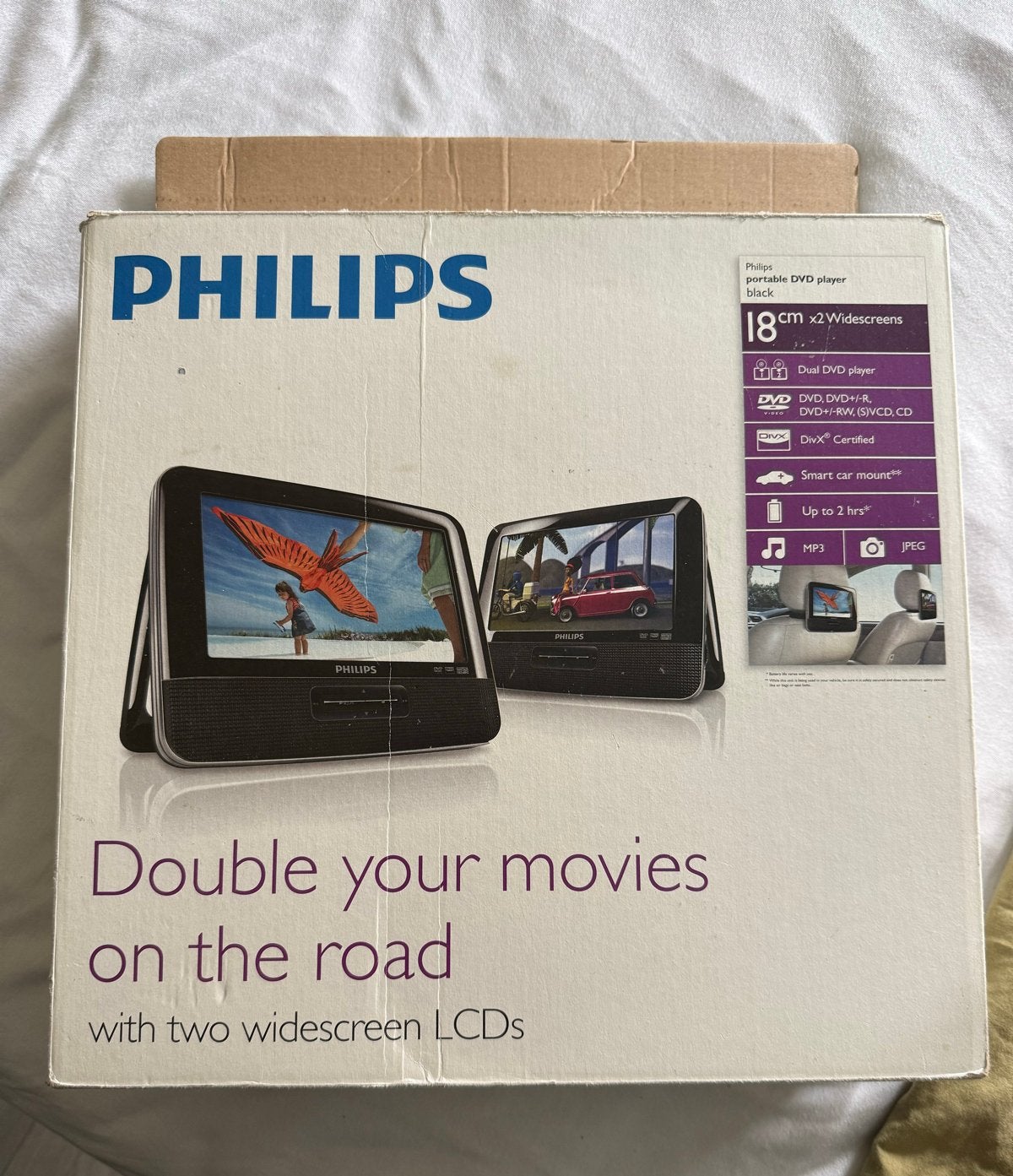 Philips draagbare DVD-speler met twee schermen, Dvd-speler, Philips, Gebruikt, Draagbaar
