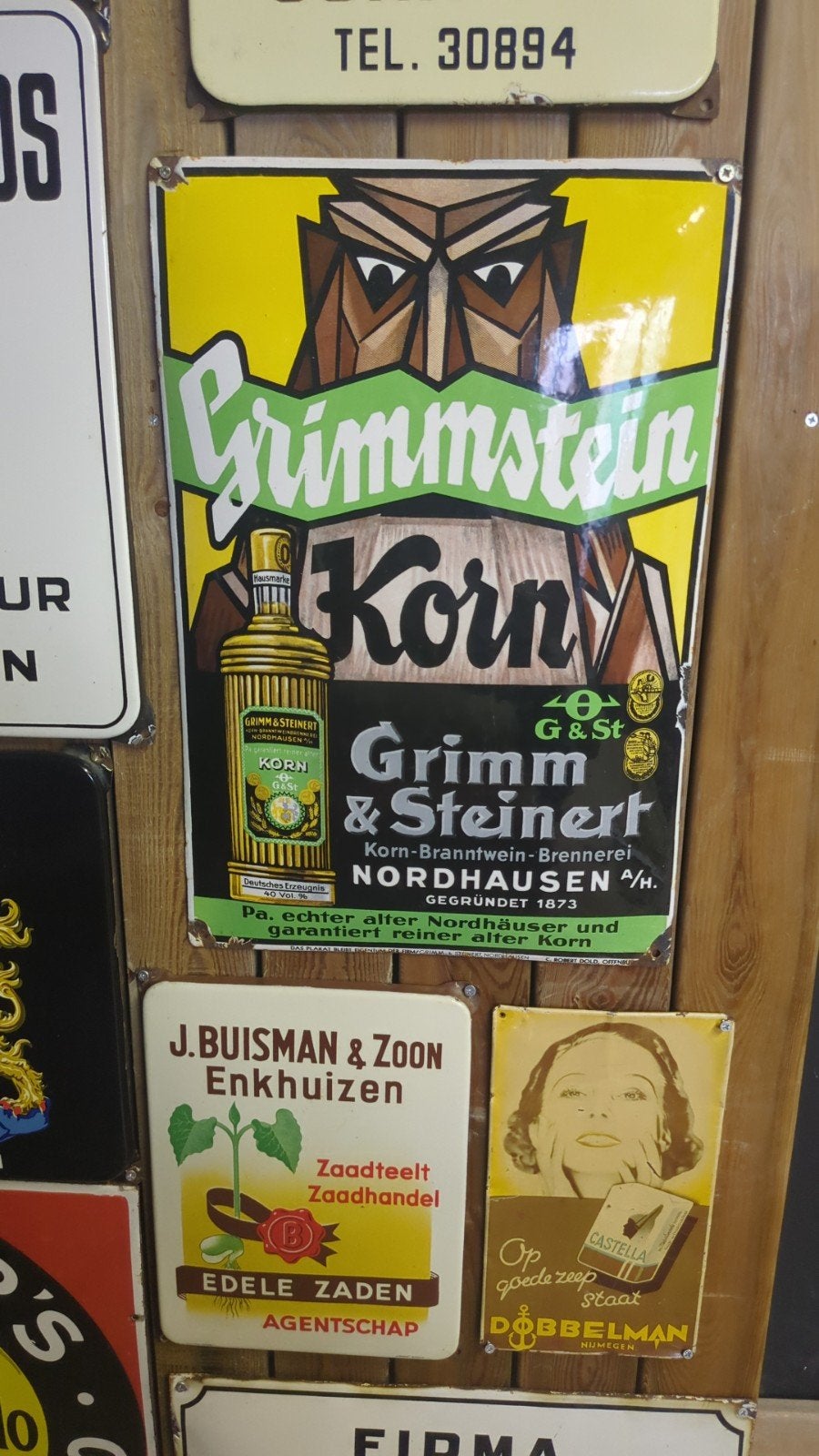 emaille reclamebord grimmstein, Ophalen of Verzenden, Gebruikt, Reclamebord