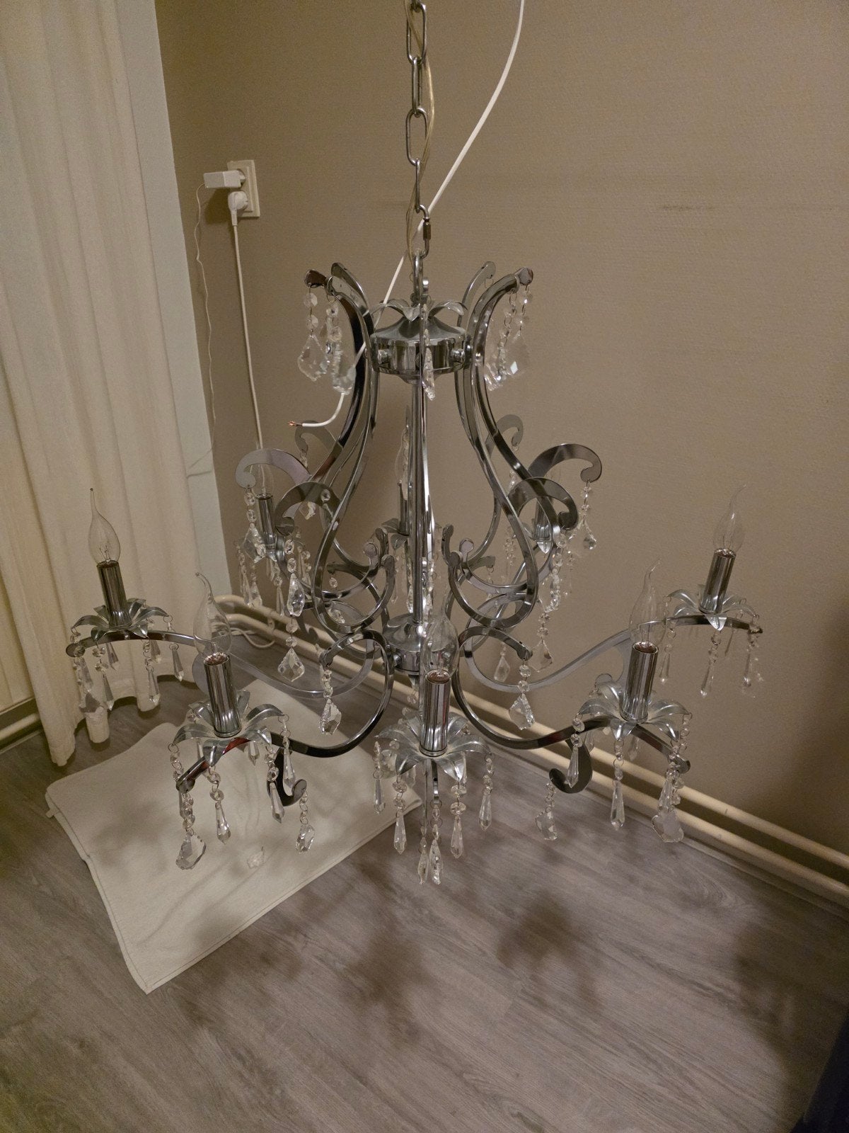 Moderne Kroonluchter met Kristallen - Chroom, Ophalen, Modern, Klassiek, Luxe, E14 (klein), Zo goed als nieuw