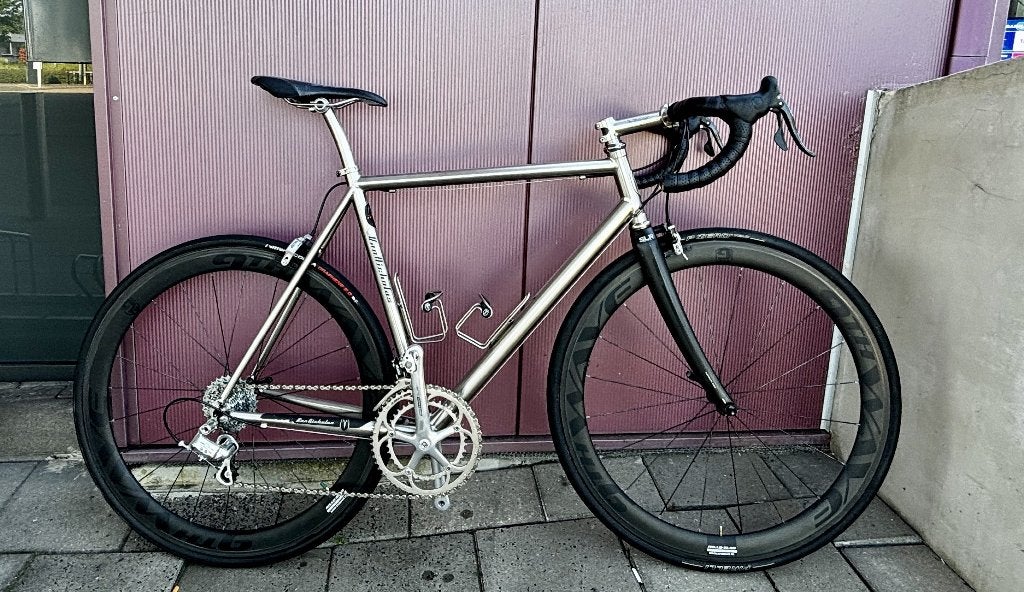 Van Nicholas titanium racefiets maat 56, Fietsen en Brommers, 28 inch, Gebruikt, Velgrem, Meer dan 20 versnellingen