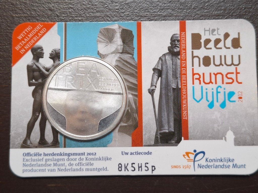Beeldhouwkunst Vijfje, Ophalen of Verzenden, Koningin Beatrix, Euro's, Losse munt
