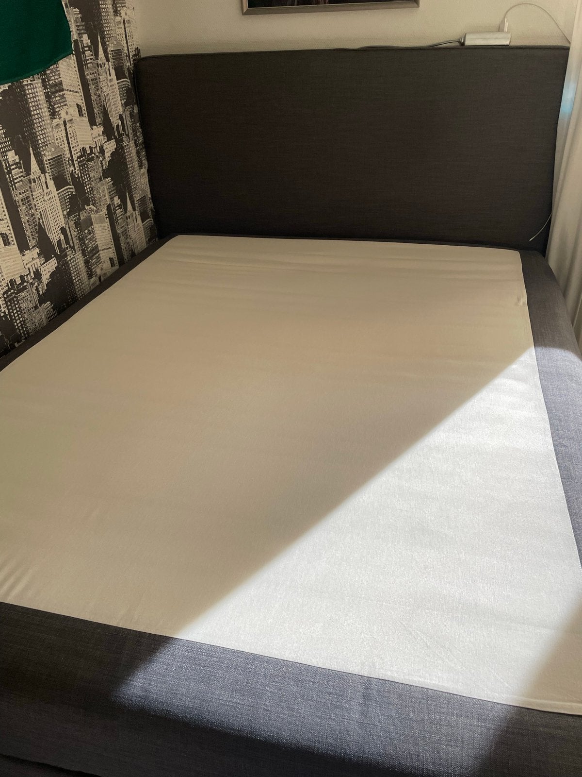 Antraciet IKEA Boxspring 160x200cm met hoofdbord, Huis en Inrichting, Slaapkamer | Bedden, Ophalen, Tweepersoons, Zo goed als nieuw