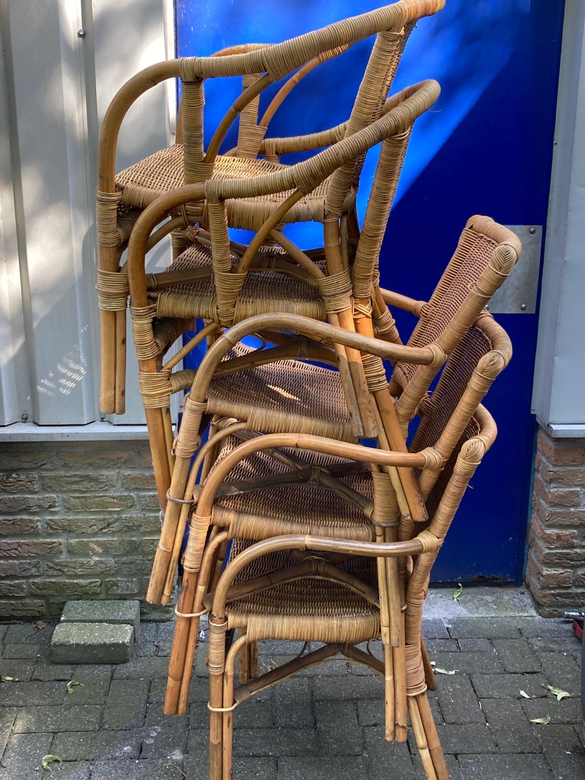 Tuin stoelen / terras stoelen / Stapelbare rieten stoelen, Ophalen, Gebruikt, Rotan, Stapelbaar