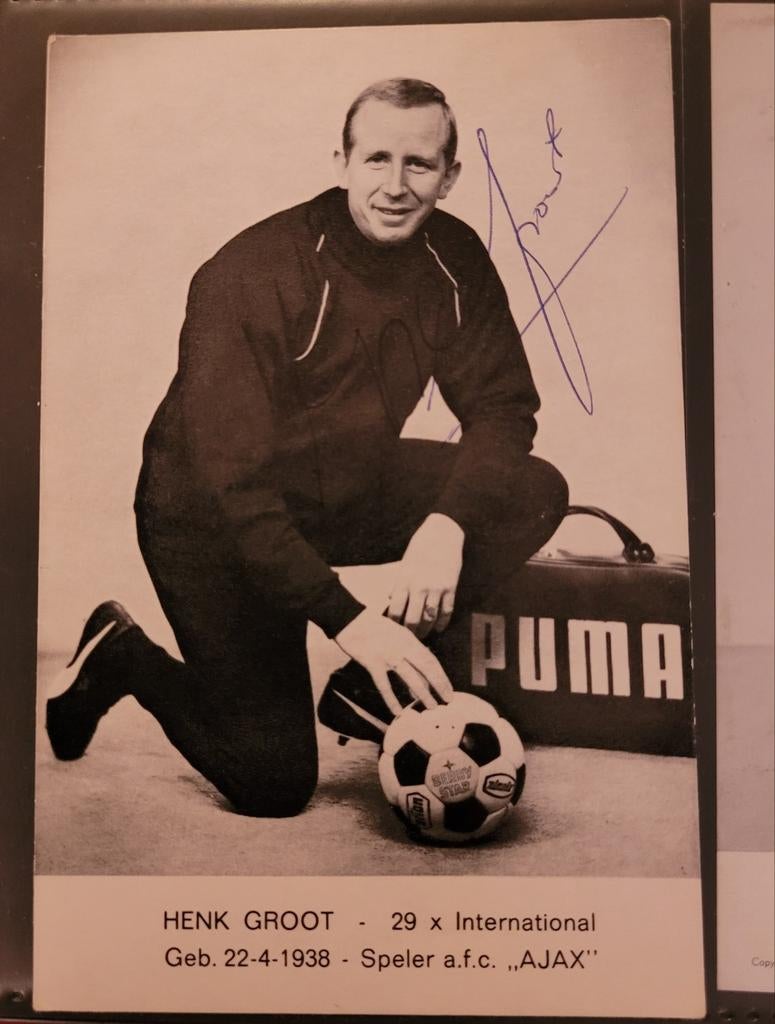 Henk Groot spelerskaart gesigneerd Vasovic Nunninga Swart, Ophalen of Verzenden, Zo goed als nieuw, Ajax, Spelerskaart