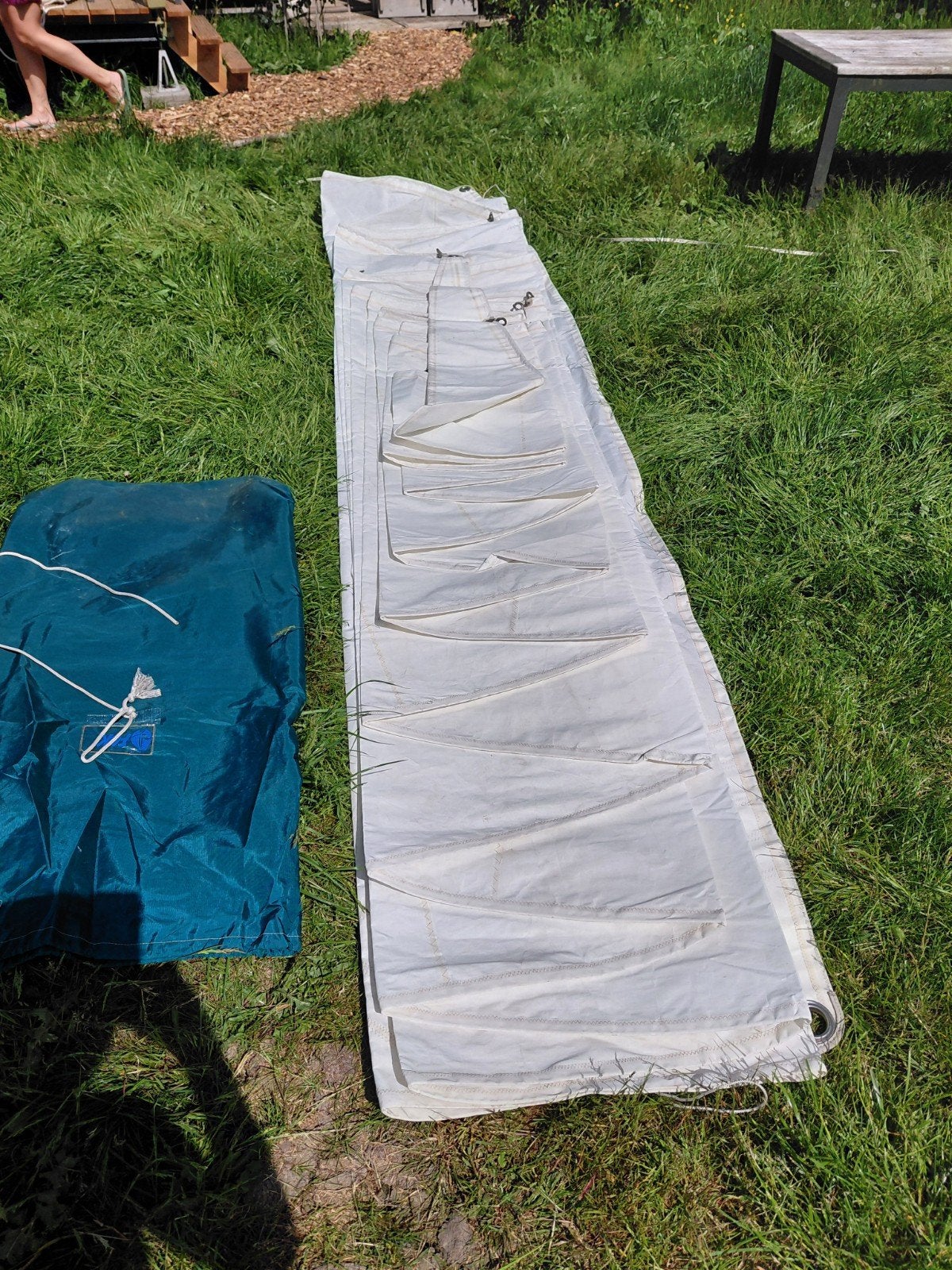 Stagfok met leuvers. VL:14,4m Al:13,3m OL:4,5m, Watersport en Boten, Zeilen en Zeiltoebehoren, Ophalen of Verzenden