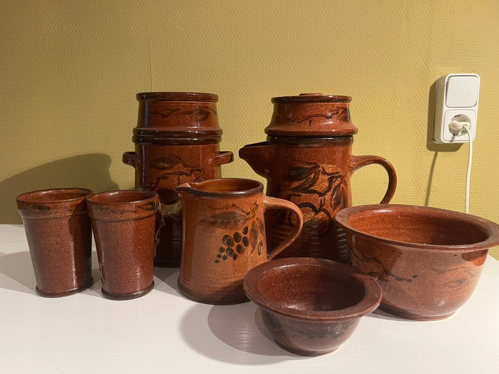 Vintage handgemaakt keramiek servies set | Jaren 70, Antiek en Kunst, Ophalen of Verzenden