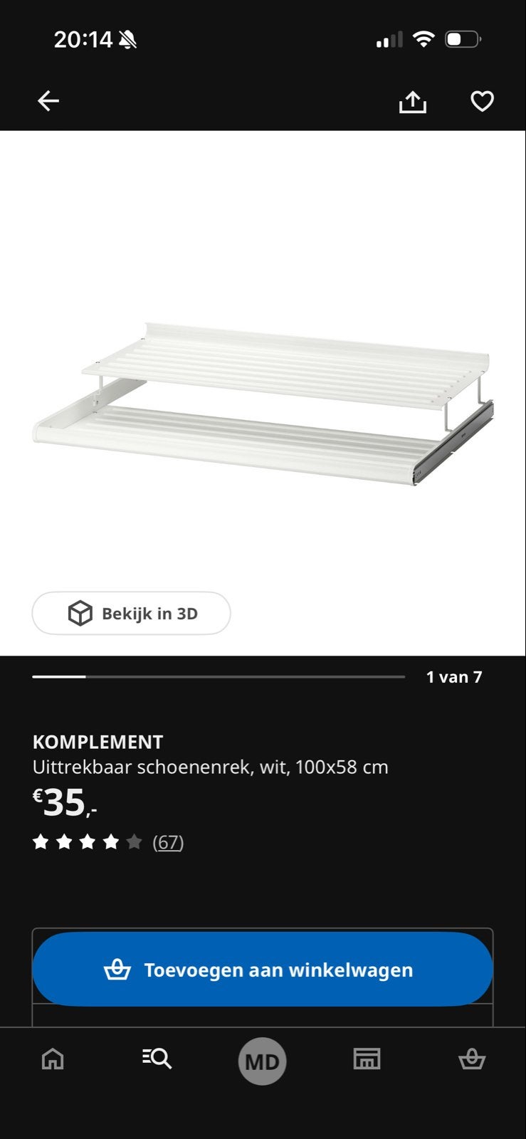 IKEA KOMPLEMENT Uittrekbaar schoenenrek, wit, 100x58 cm, Huis en Inrichting, Kasten | Schoenenrekken, Ophalen, Nieuw