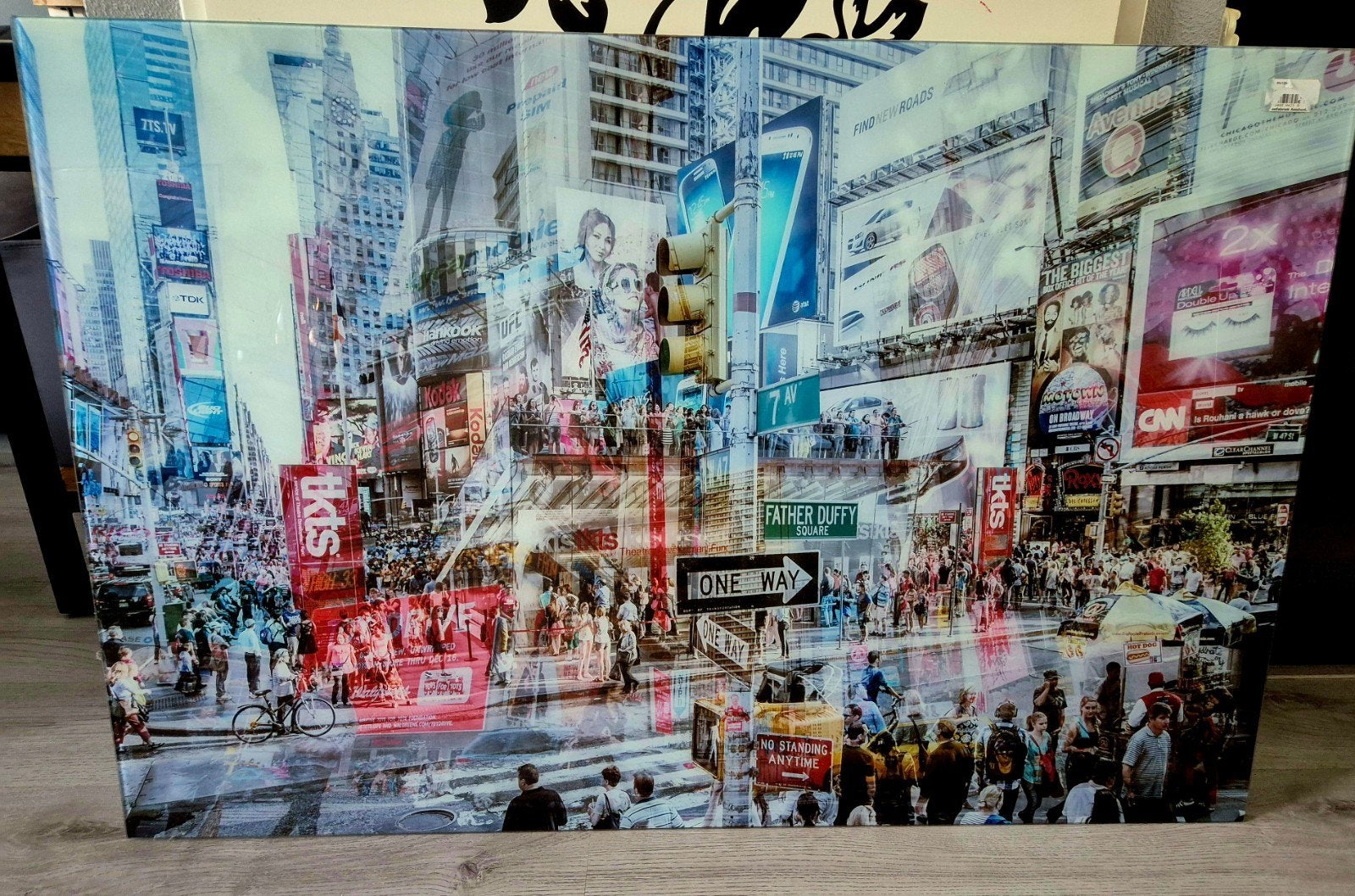 Groot glasschilderij Times Square New York 80x120cm, Ophalen, Gebruikt, Schilderij, 100 tot 125 cm