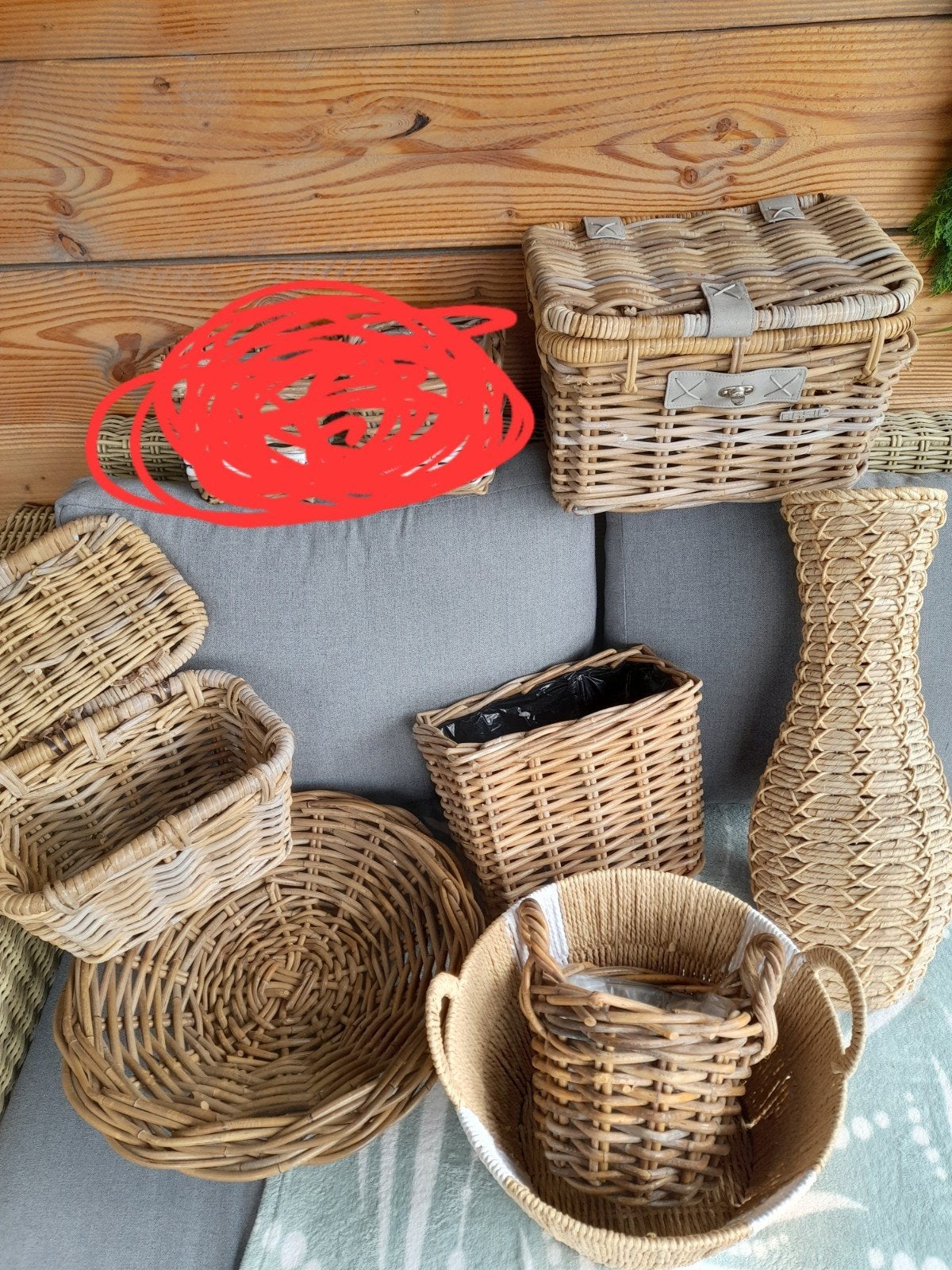 6 manden en 1 zeegras vaas, Huis en Inrichting, Woonaccessoires | Schalen en Manden, Ophalen of Verzenden, Riet