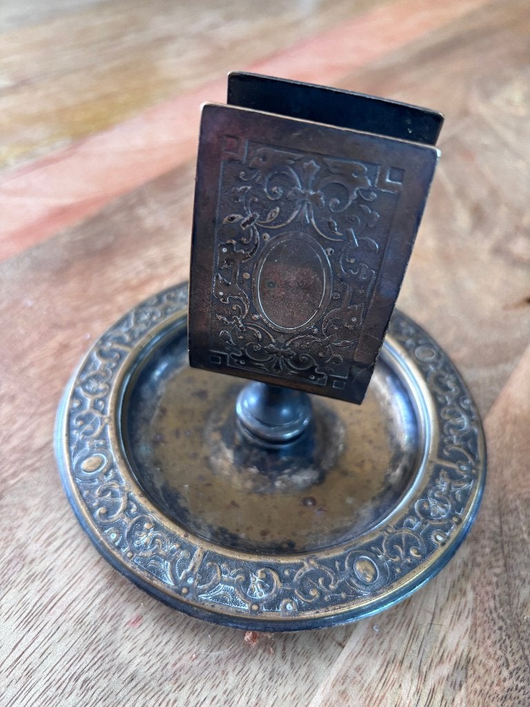 Antieke messing asbak met luciferdooshouder – WMF, Ophalen of Verzenden, Gebruikt, Asbak