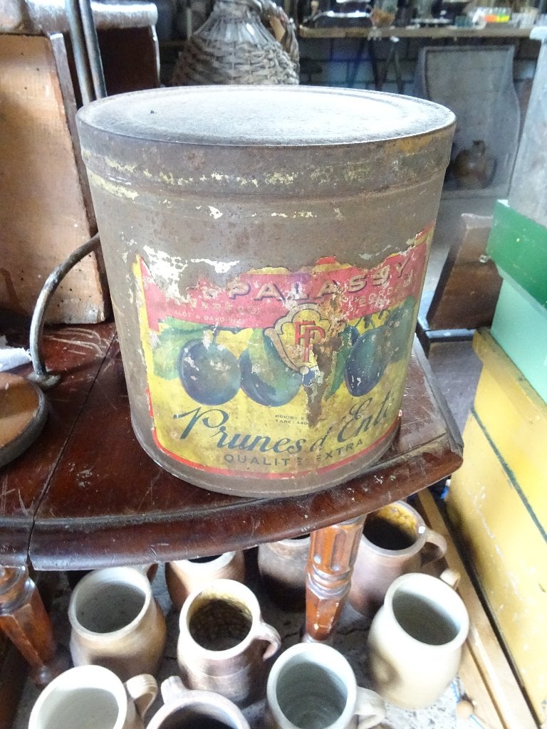 diverse antieke en brocante blikken bussen trommels, Verzamelen, Blikken, Ophalen, Gebruikt, Koek(jes)
