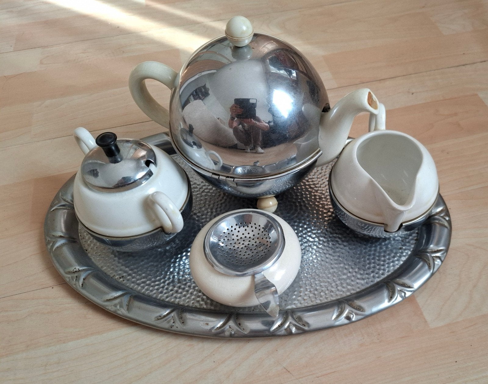 Vintage theeservies met dienblad - Art Deco stijl, Ophalen, Gebruikt, Dienblad, Metaal