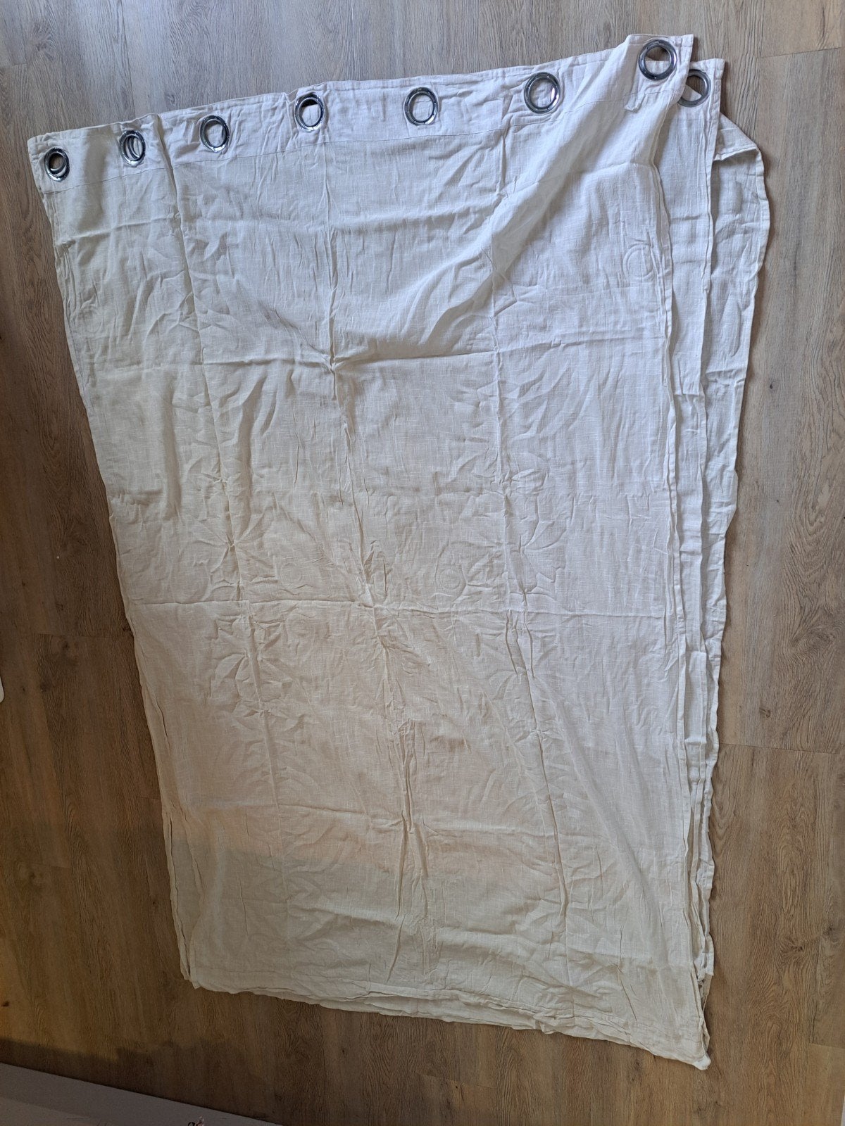 3 banen gordijn met ringen, linnenlook, Met ringen, Gebruikt, Ophalen of Verzenden, 125 cm