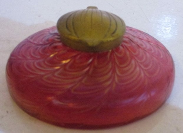 art nouveau Loetz rood irriserend inktpot Kralik 12, Verzenden