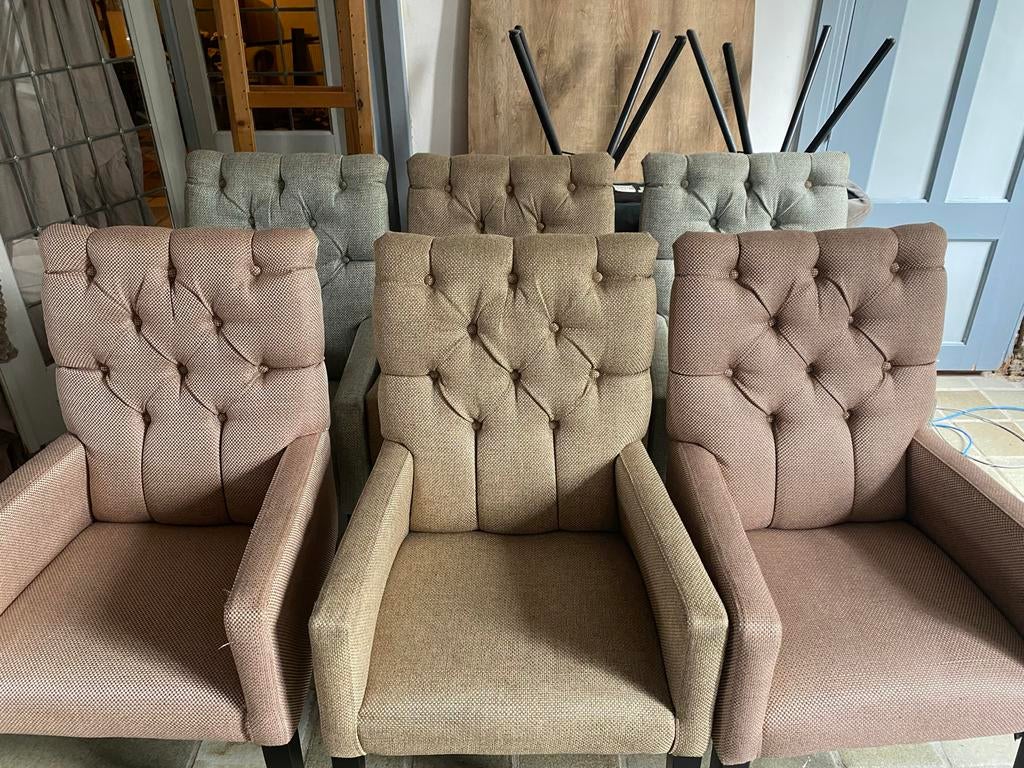 Set van 6 comfortabele eetkamerstoelen in diverse kleuren, Ophalen, Gebruikt, Overige kleuren, Stof