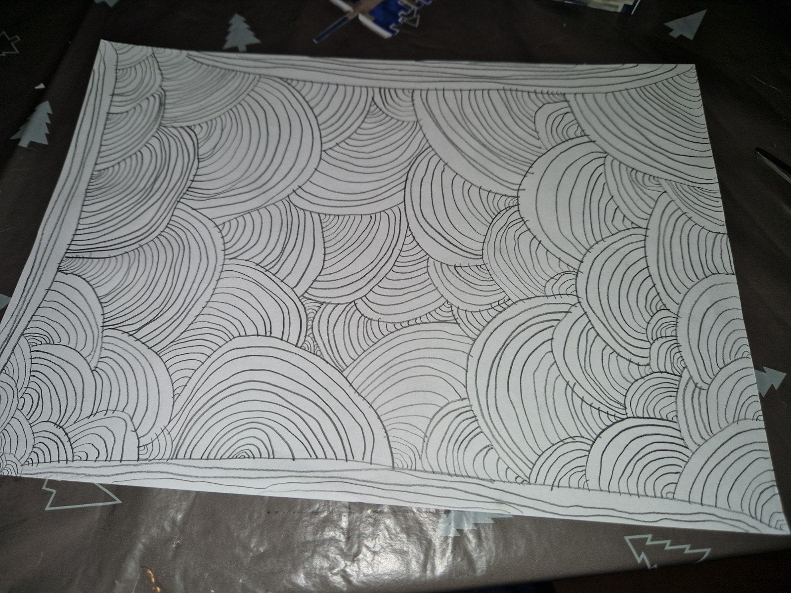 Abstracte tekening met golvende lijnen, Ophalen, Tekening, Pentekening, Handgemaakt