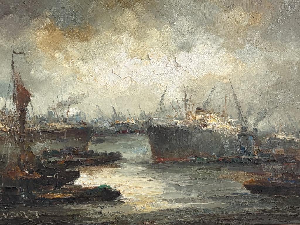 John Bevort, havengezicht Amsterdam, Antiek en Kunst, Kunst | Schilderijen | Klassiek, Ophalen