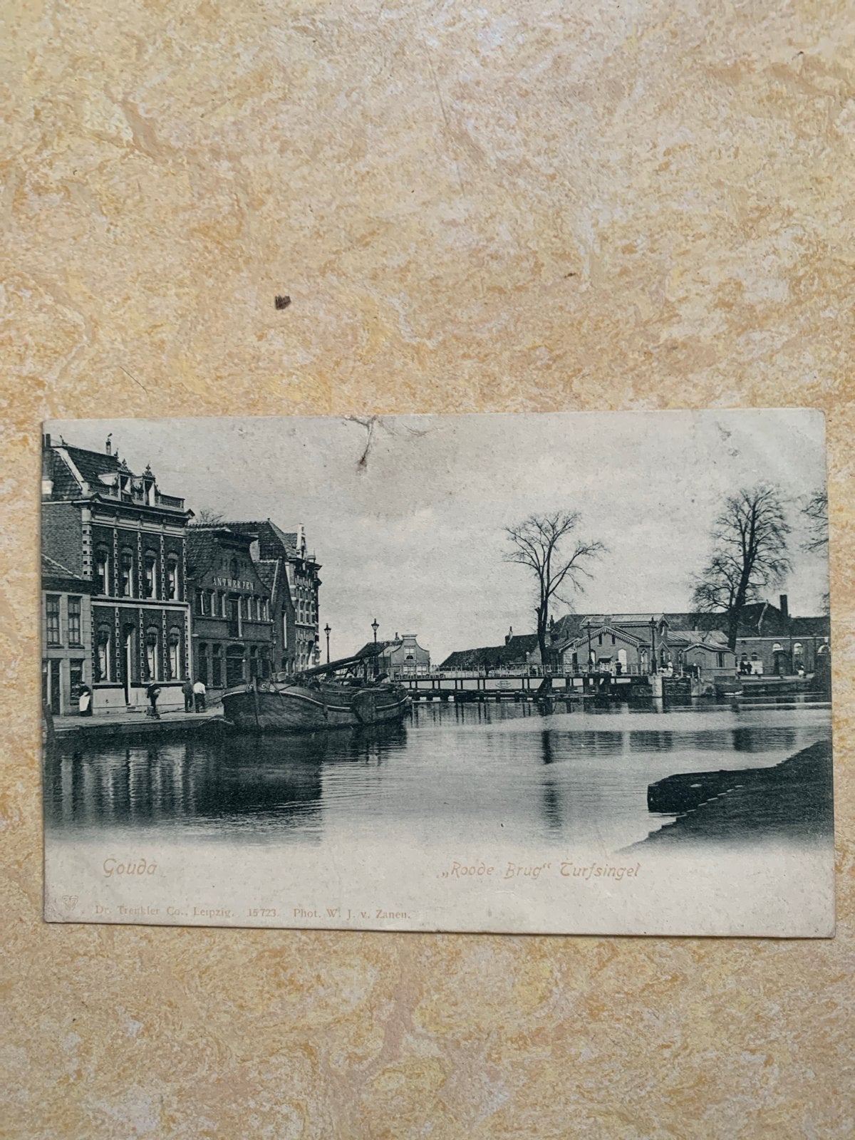 Oude Ansichtkaart Gouda - Roode Brug Turfsingel, Ophalen of Verzenden, Voor 1920, Ongelopen, Zuid-Holland