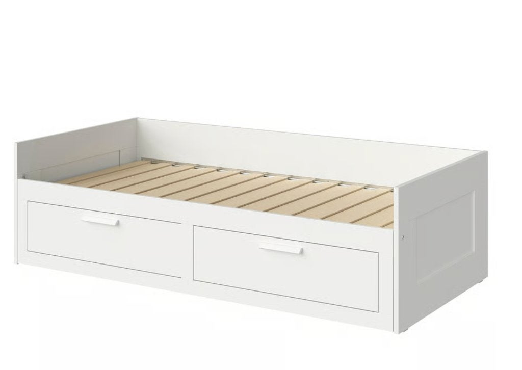 Ikea bedbank (1p-2p) Brimnes met 2 lades, Ophalen, Gebruikt, Wit, Tweepersoons