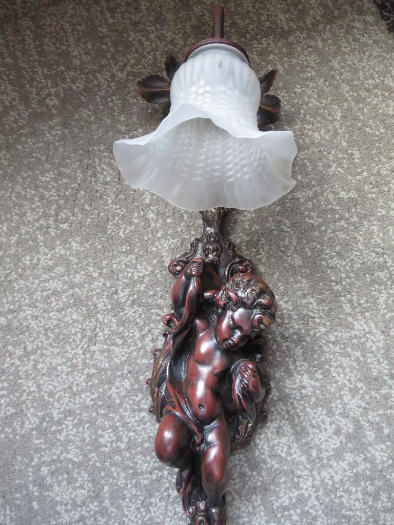 mooie goedwerkende engel lamp 55 cm uit resi/messing/glas, Ophalen of Verzenden