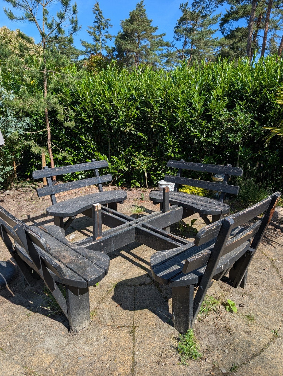 GRATIS Picknick buitentafel 8 persoons rond Klusproject!, Ophalen of Verzenden, Gebruikt, Rond, Hout