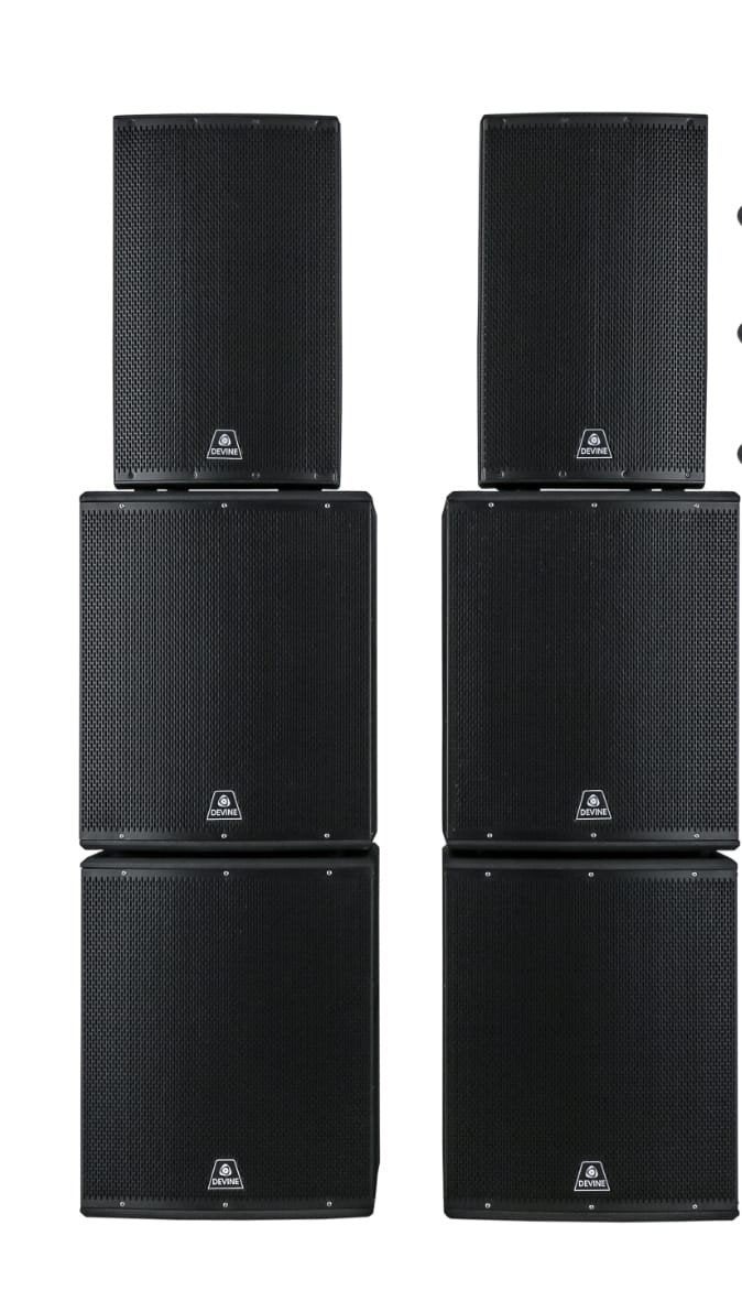 Devine Onyx 15A en 18SA PA-set - Krachtig geluid, Audio, Tv en Foto, Luidsprekers, Gebruikt, Speakerset, Ophalen, 150 watt of meer