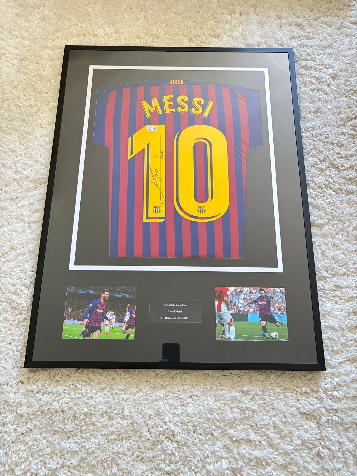 Gesigneerd Messi FC Barcelona shirt 2018/2019 ingelijst, Ophalen of Verzenden, Zo goed als nieuw, Buitenlandse clubs, Shirt