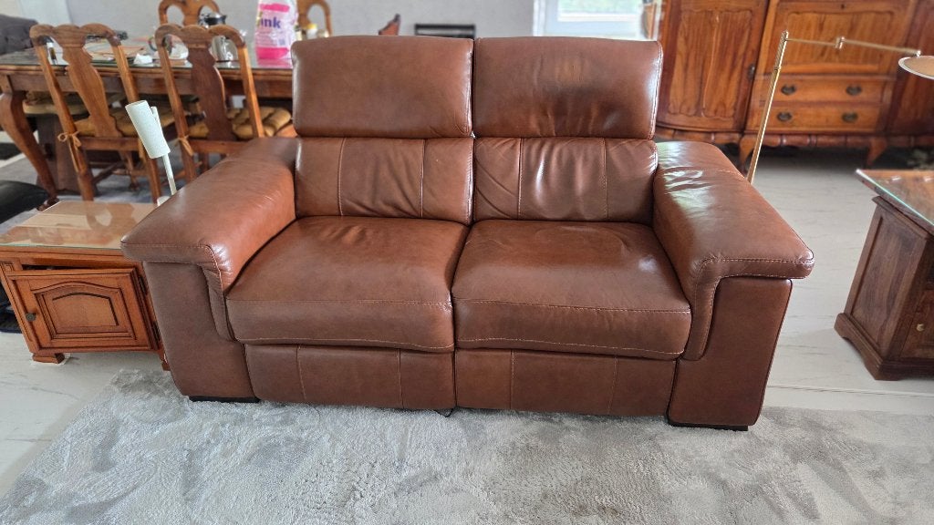 Leren relax bank Matera, kleur cognac, Huis en Inrichting, Ophalen, Minder dan 75 cm, 150 tot 200 cm, Tweepersoons