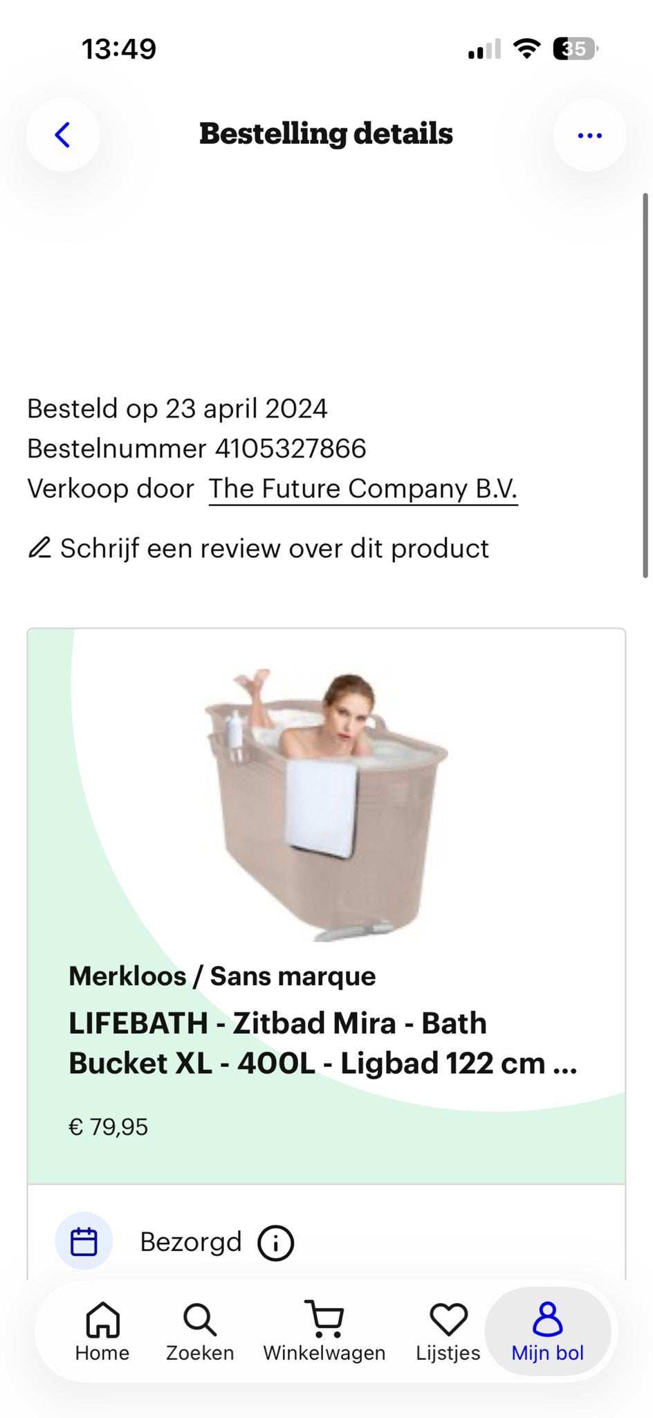 LIFEBATH Zitbad Mira - Bath Bucket XL - 400L - Ligbad 122 cm, Ophalen, Zo goed als nieuw, Met bad