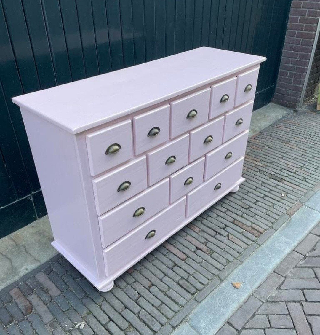 Brocante oud roze ladekast  - apothekerskast., Z, Z, Z, Minder dan 100 cm
