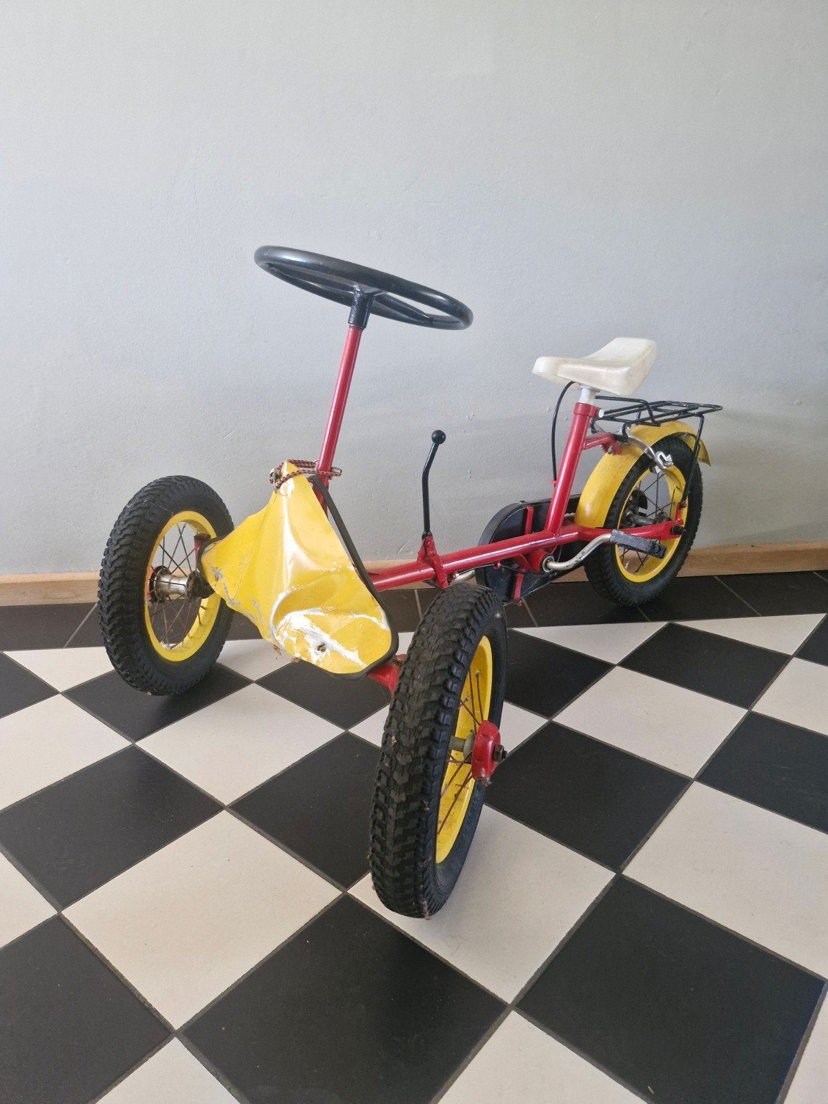 Vintage skelter - rood/geel - Gebruikt, Ophalen, Gebruikt, Overige merken