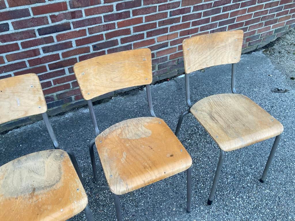 5 oude schoolstoelen vintage stapelstoelen, Antiek en Kunst, Ophalen of Verzenden