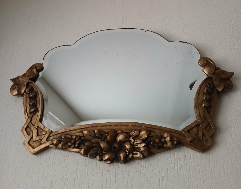 Antieke, ART NOUVEAU , facetgeslepen spiegel plm. 1890 ., Antiek en Kunst, Antiek | Spiegels, Ophalen, Rechthoekig, 50 tot 100 cm