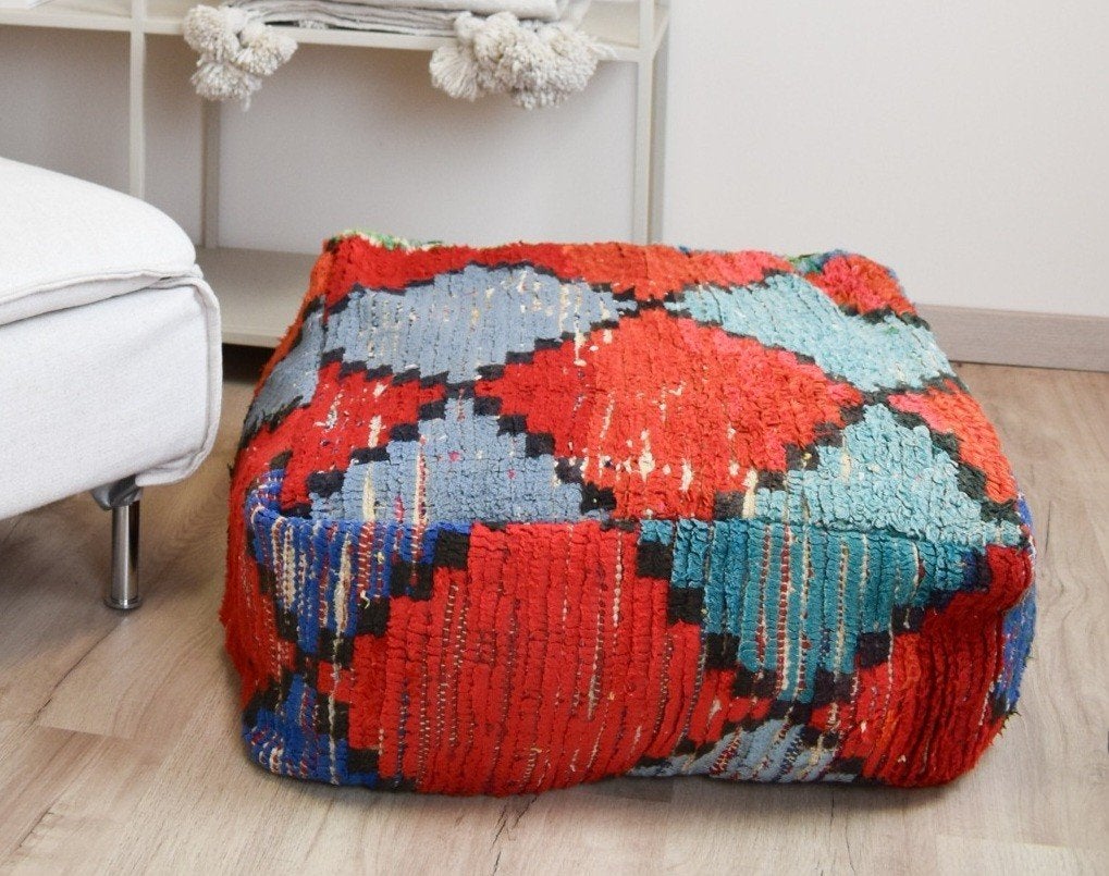 nieuwe Marokkaanse berber wollen kelim, vloerkussen poef, Ophalen of Verzenden, Nieuw, Vierkant, 50 tot 75 cm