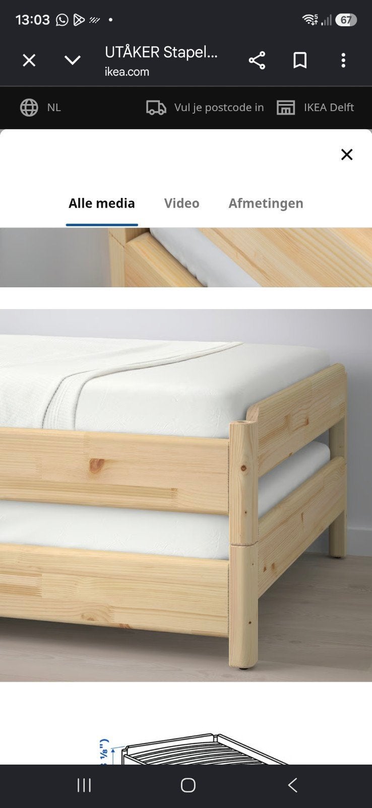 IKEA UTÅKER Stapelbed / Eenpersoonsbedden - Grenen, Huis en Inrichting, Ophalen, Zo goed als nieuw, 80 cm, 200 cm