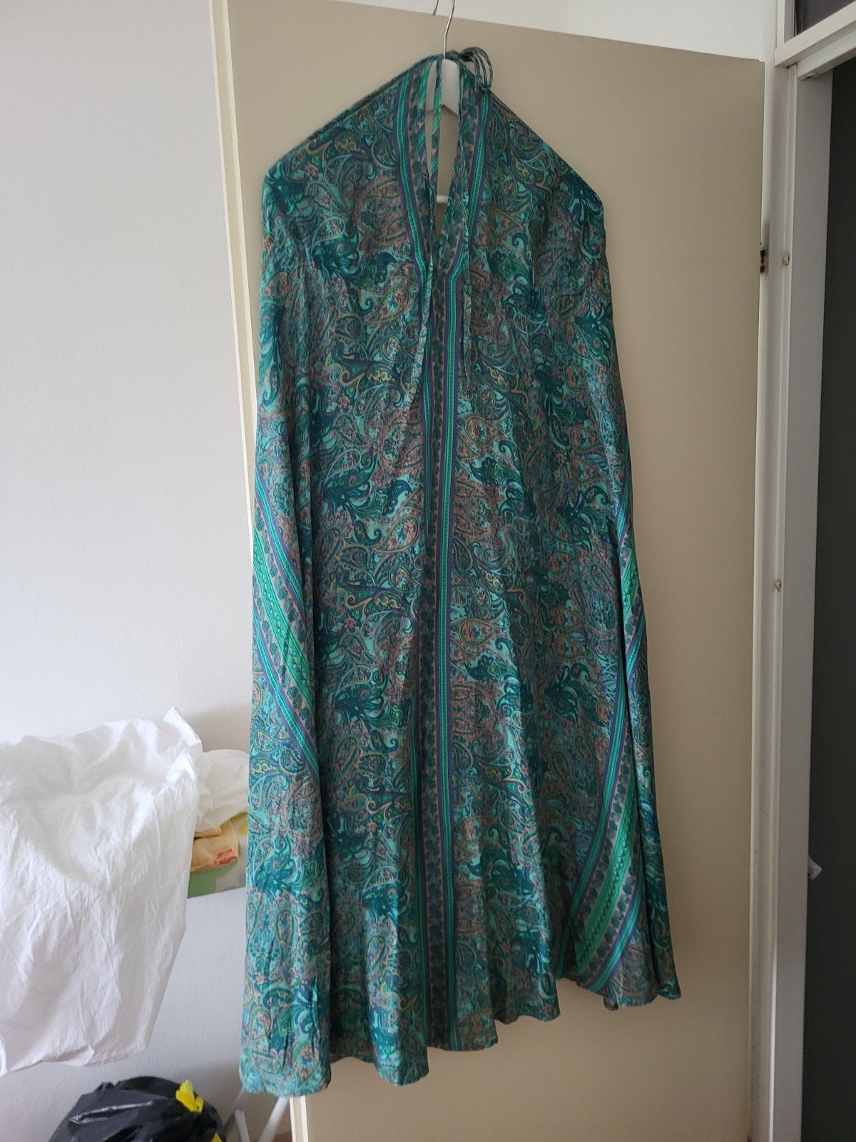 Hippie halter jurk, maat L (42), groen/meerkleurig, Ophalen, Rainbow, Maat 42/44 (L), Gedragen