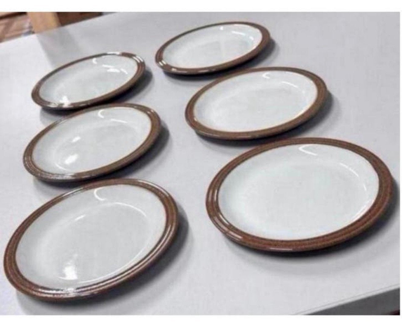 6X antiek servies Schotel schotels Denby zandsteen 16cm, Ophalen of Verzenden