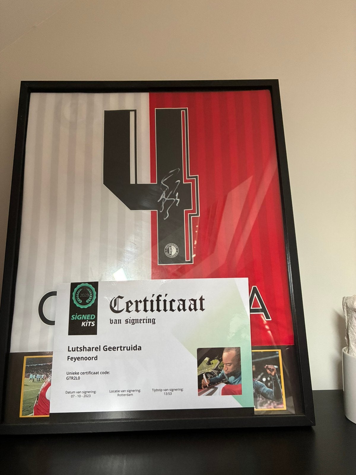 Geertruida gesigneerd Feyenoord shirt, Ophalen of Verzenden, Gebruikt