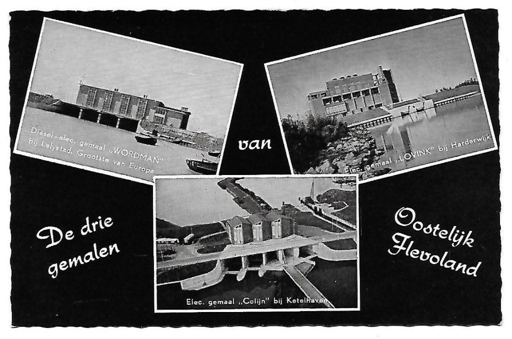 Oostelijk Flevoland Drie Gemalen Oude Ansichtkaart ( 8807 ), Ophalen of Verzenden, 1960 tot 1980, Gelopen