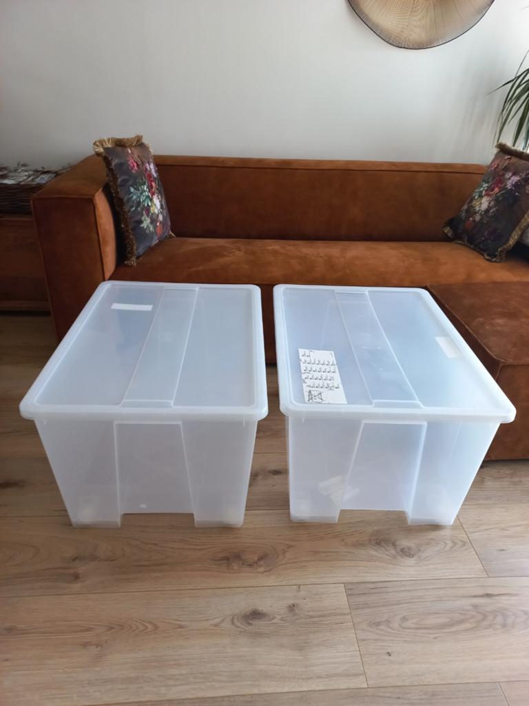 IKEA opbergboxen met Deksel en Wieltjes (2 stuks), Ophalen, Gebruikt, 40 tot 60 cm, Bak of Kist