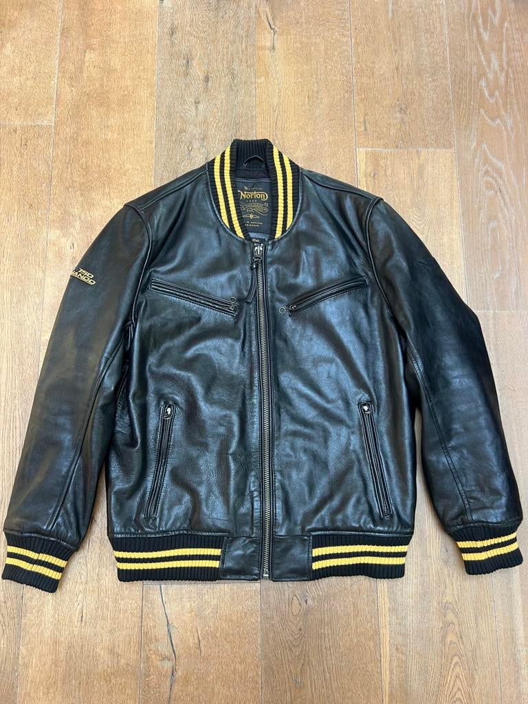Norton Commando 750 Leren Varsity Motorjack Zwart/Oranje XL, Ophalen of Verzenden, Zo goed als nieuw, Maat 56/58 (XL), Zwart