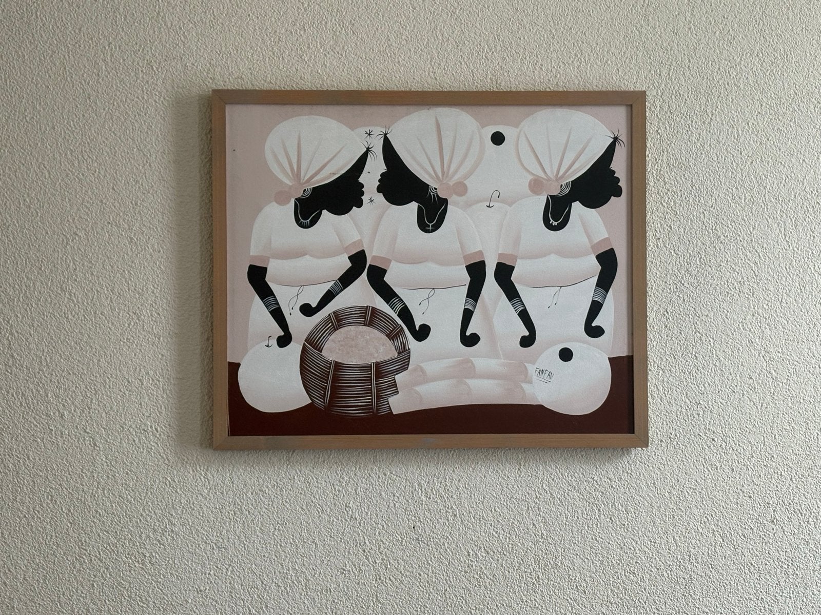 Afrikaans schilderij 'Fanfan' - Drie vrouwen met mand, Afrika, Ophalen of Verzenden, Gesigneerd, Meerkleurig