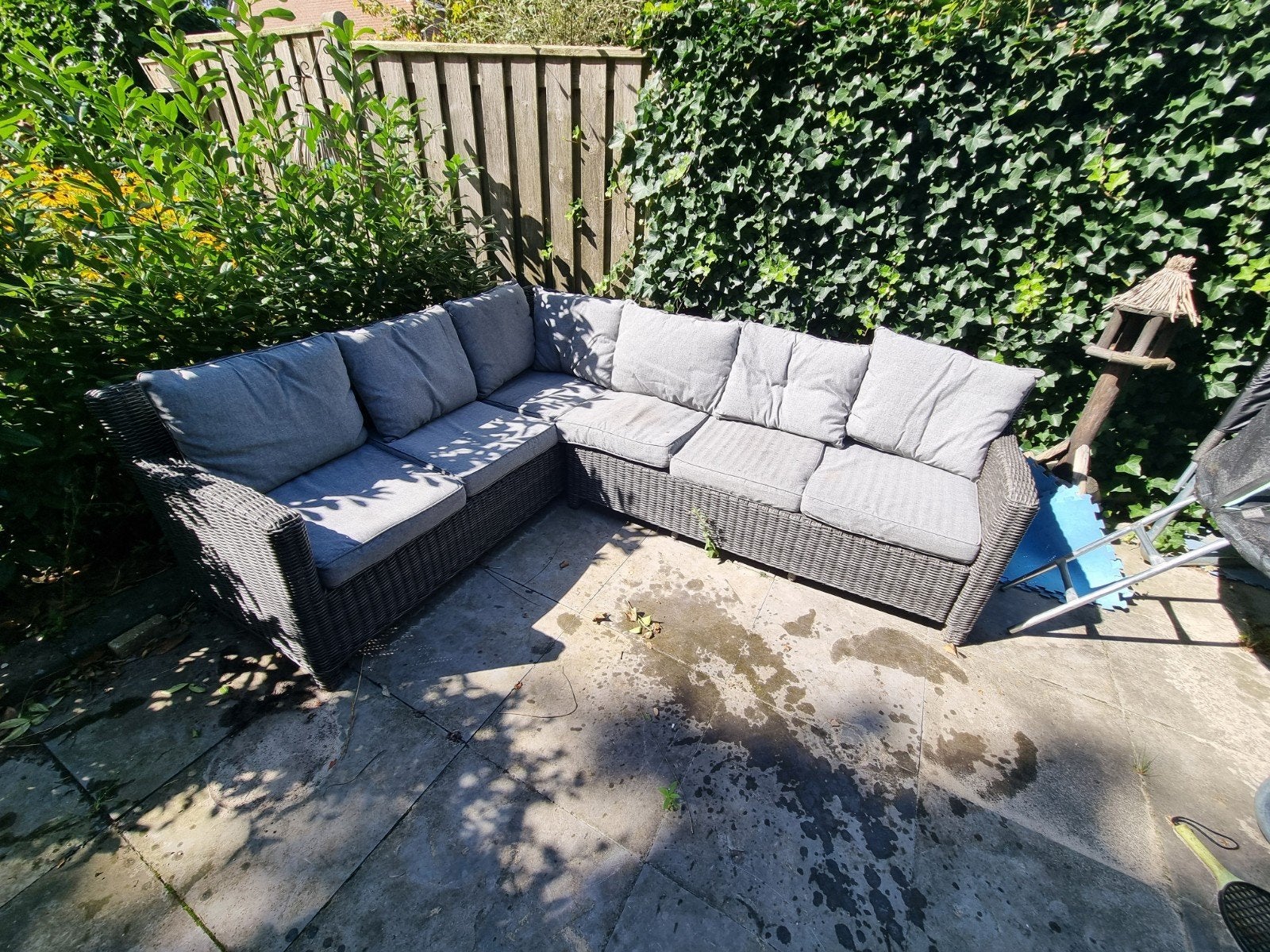 Grote Wicker Loungeset Hoekbank - Kussens Verouderd, Gebruikt, Ophalen of Verzenden, Loungeset, Wicker
