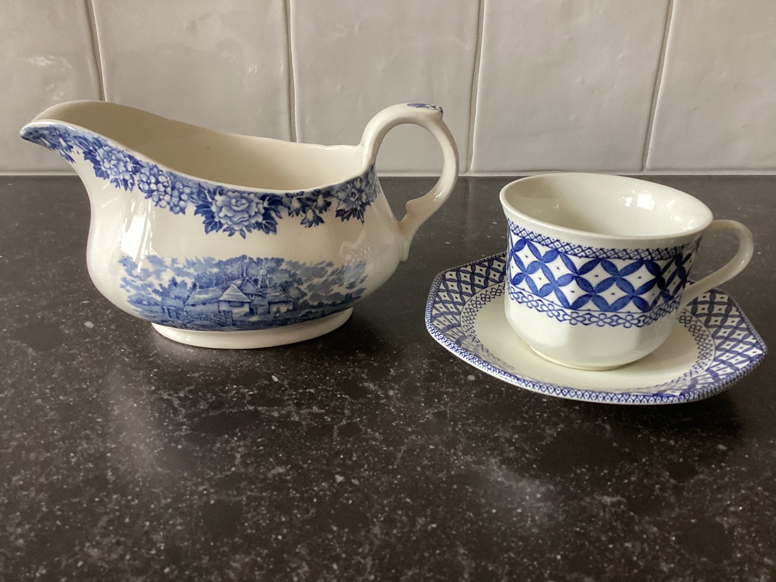 Old Staffordshire blauw/wit Engels servies, Antiek en Kunst, Ophalen