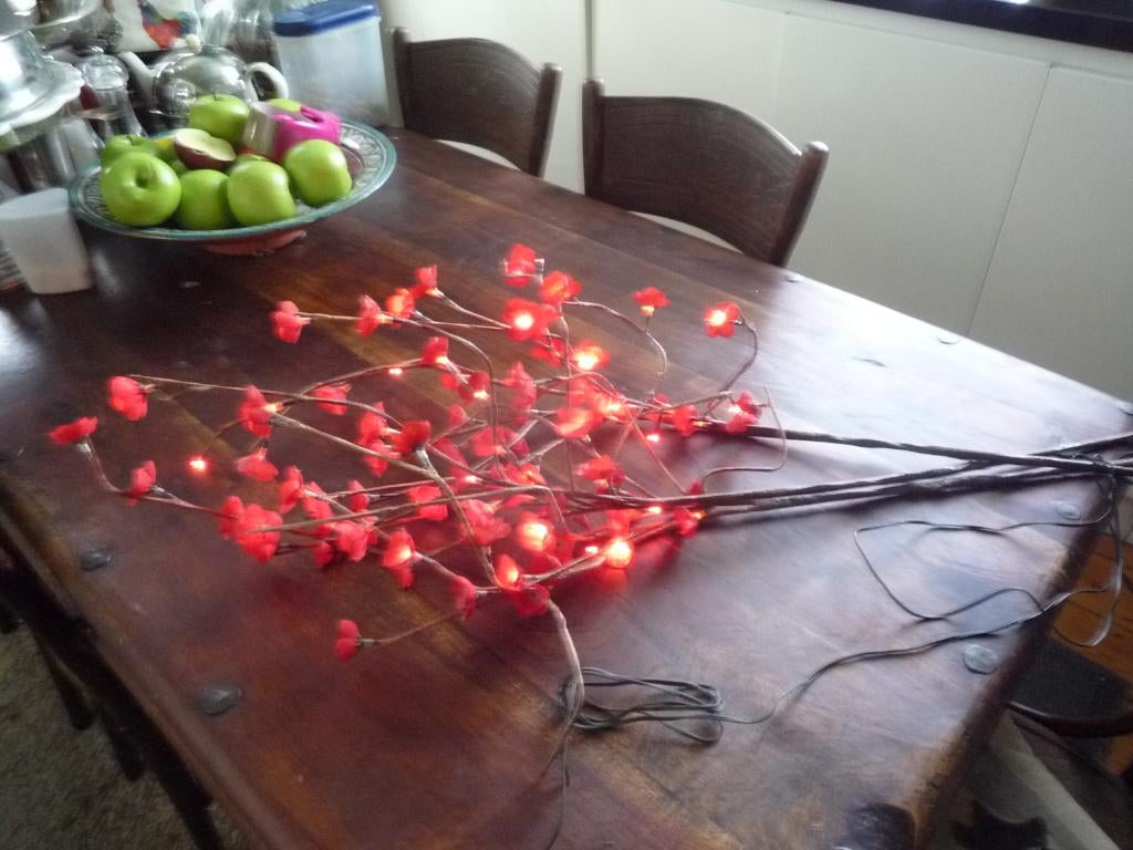 3 lange takken rode bloemetjes met lampjes verlichting, Ophalen of Verzenden, Zo goed als nieuw, Rood, Met verlichting