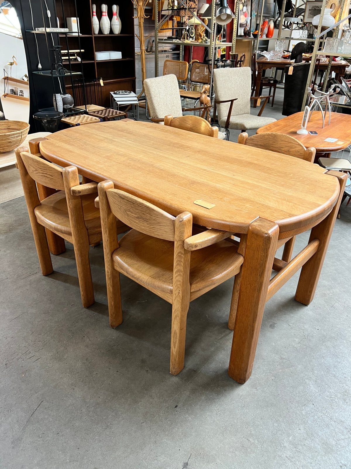 Vintage eettafel en 4 stoelen, Daumiller-stijl, Ophalen, Gebruikt, 50 tot 100 cm, Vijf personen of meer