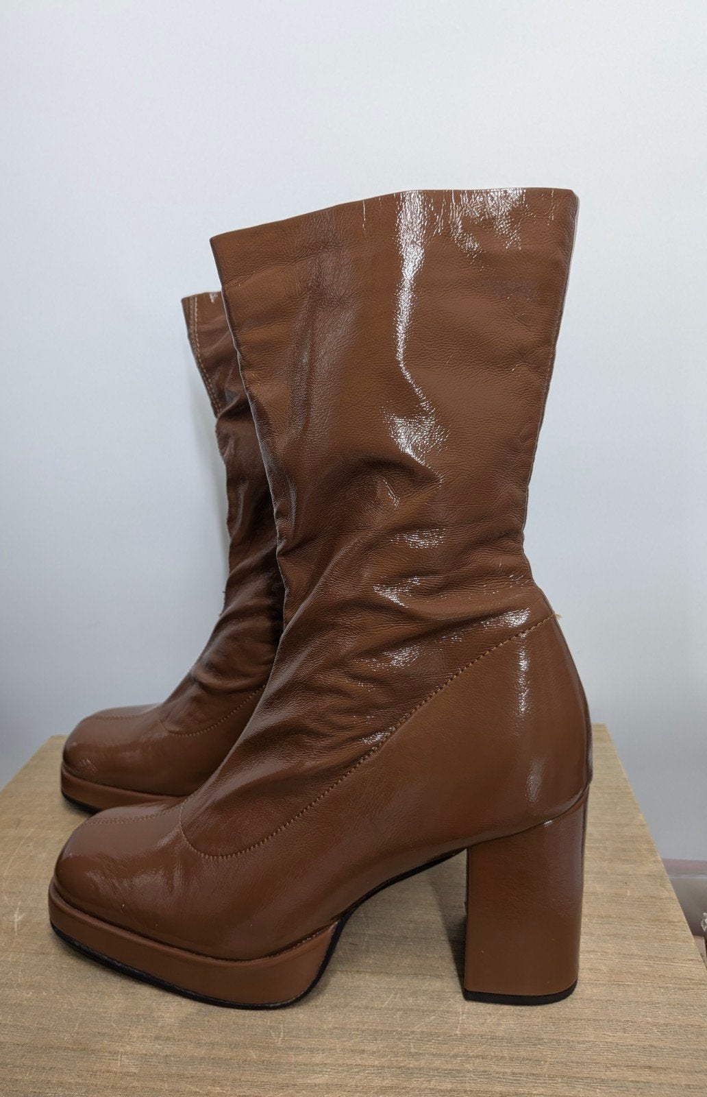 Bronx lakleren laarzen bruin cognac maat 40 blokhak, Hoge laarzen, Bronx, Bronx, Bruin